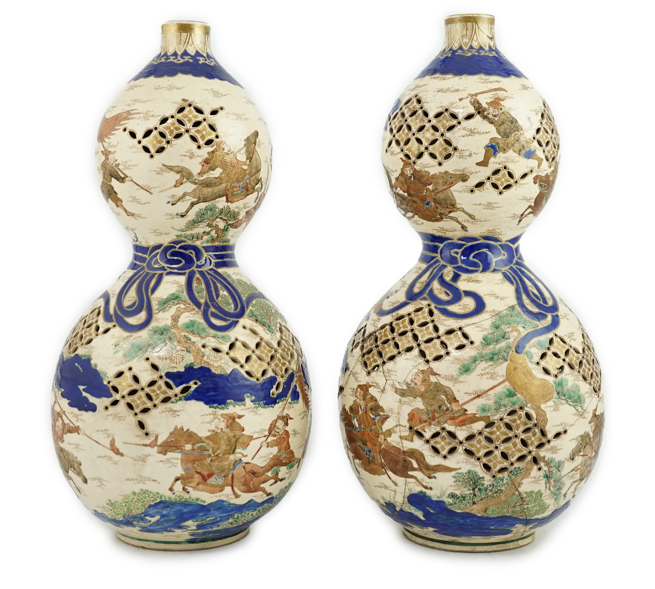 A pair of unusual Satsuma reticulated double-walled vases, 19th century